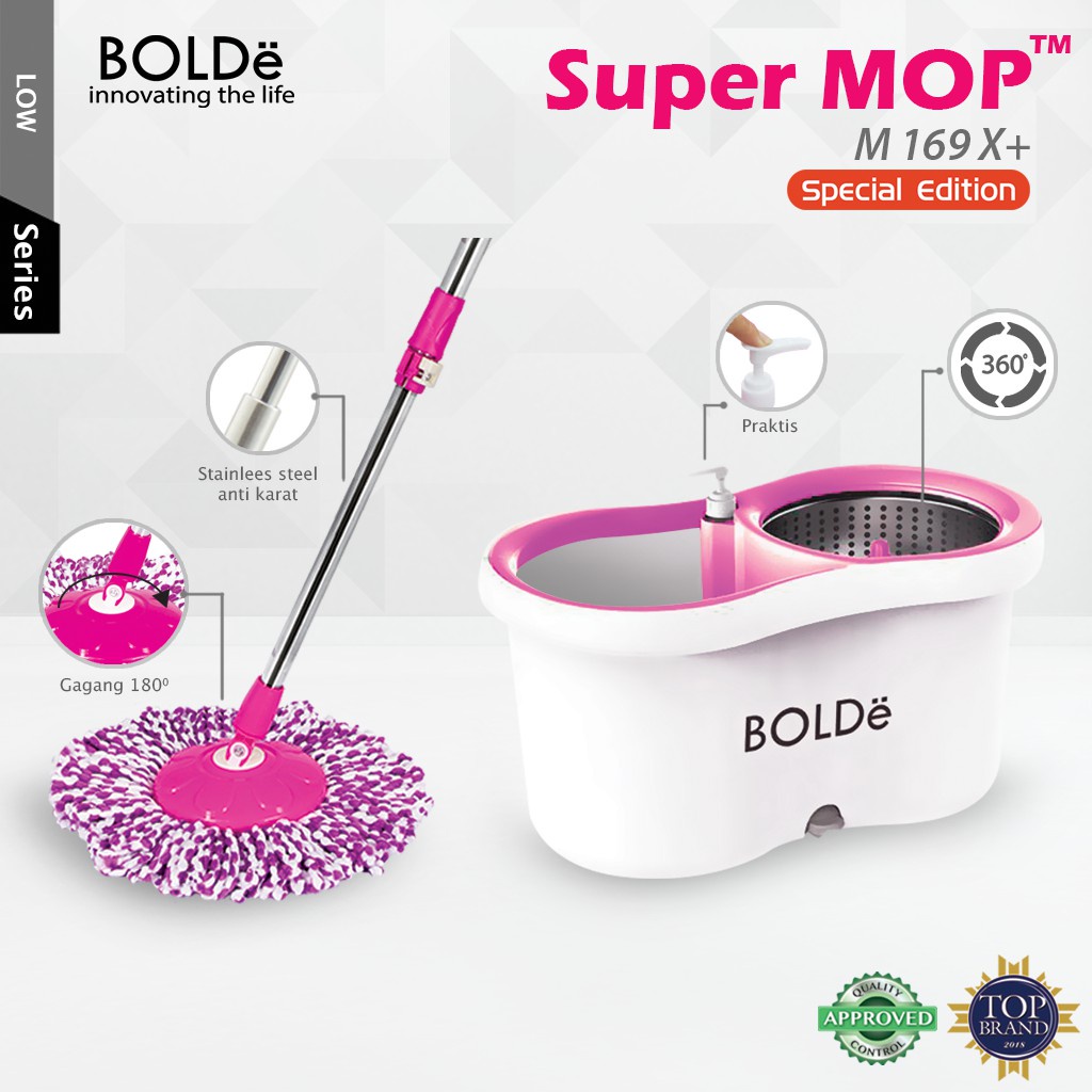 BOLDe Super Mop Athena M169X Alat Pel Lantai BONUS Refill Kain Pel Microfiber