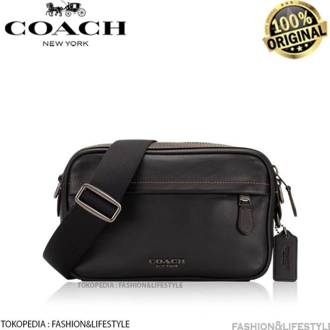 PROMO Coach Graham Leather Crossbody Bag Black Full Leather Original 100% |Tas Selempang Pria
