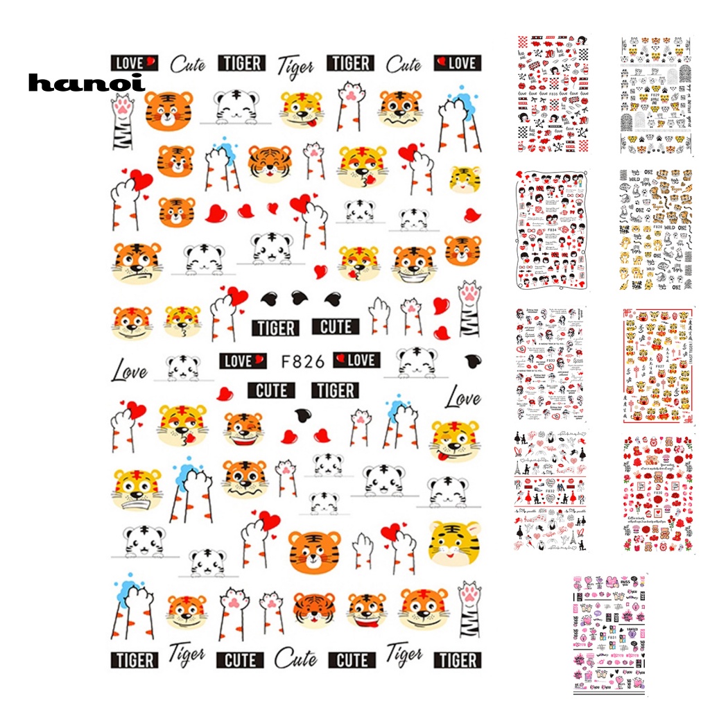 Han_stiker Kuku Motif Hewan Harimau Untuk Nail Art