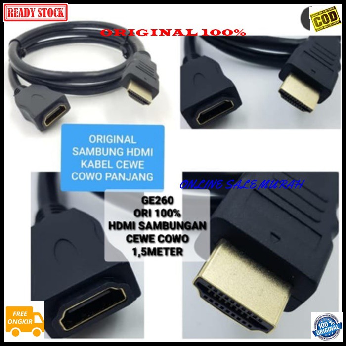 G260 1,5 meter extension kabel Hdmi Sambungan jek jack cewe cowo cable penyambung komputer laptop computer konektor splitter audio video converter gambar anycast dongle dvd original male female multifungsi universal perpanjangan G260   1,5 METER  BISA DIP