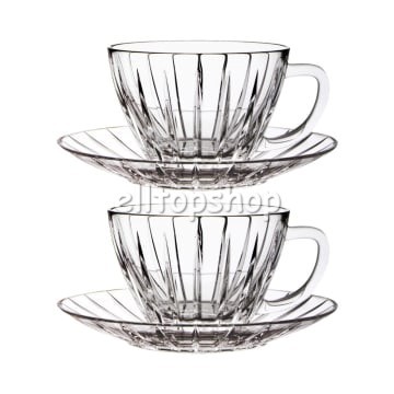 CANGKIR KACA / GELAS KACA & SAUCER KRISHOME 180 ML SET 4 PCS
