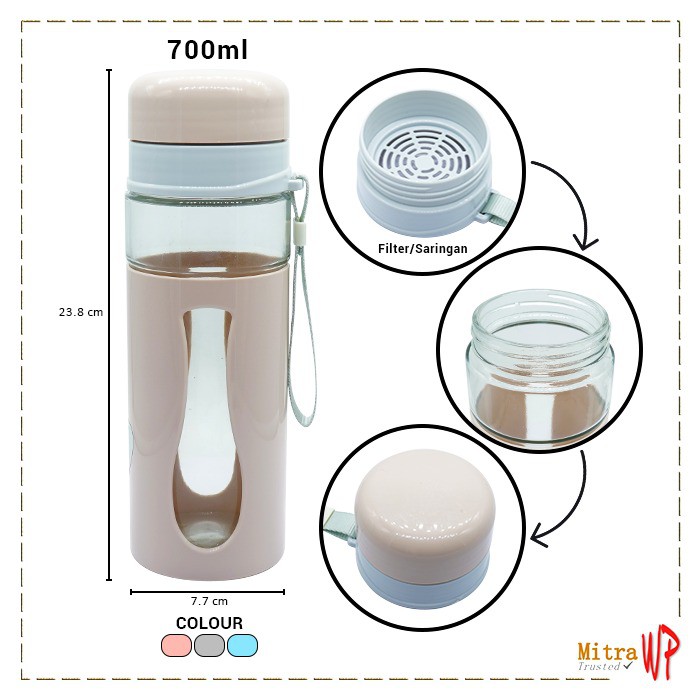 Botol Air Minum Kaca Not Breakable 700ml - Botol Air Minum H50-3