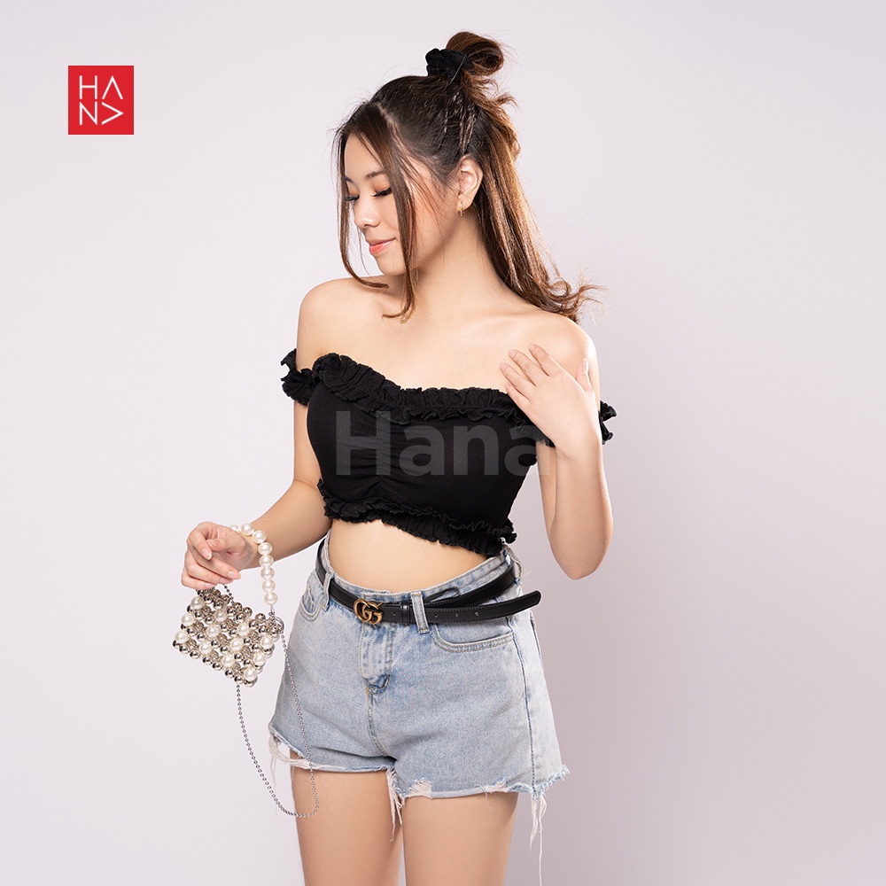 Hana Fashion - Reta Ruffle Crop Top Off Shoulder - TT215