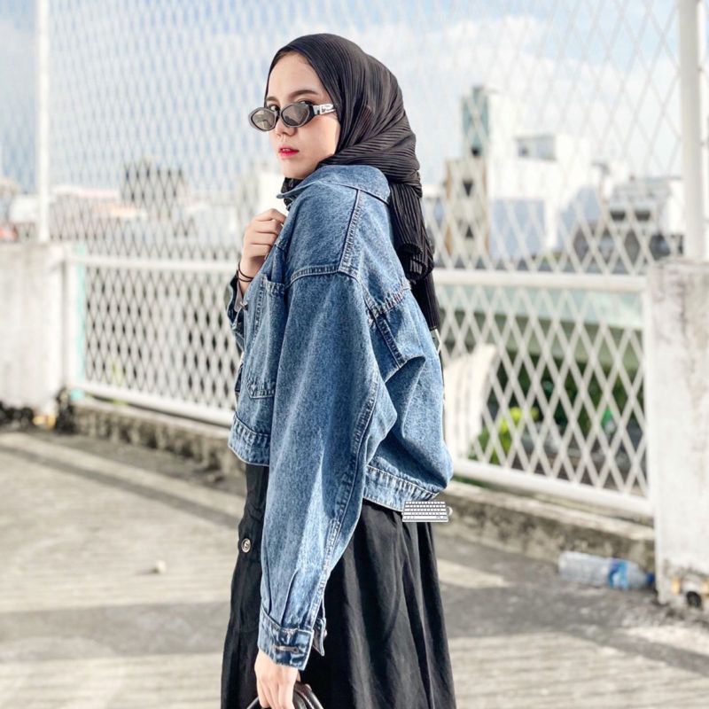 Briza Jaket Jeans Wanita Premium Snow Blue Full kancing Saku Kantong Pocket Jacket jins Remaja krah