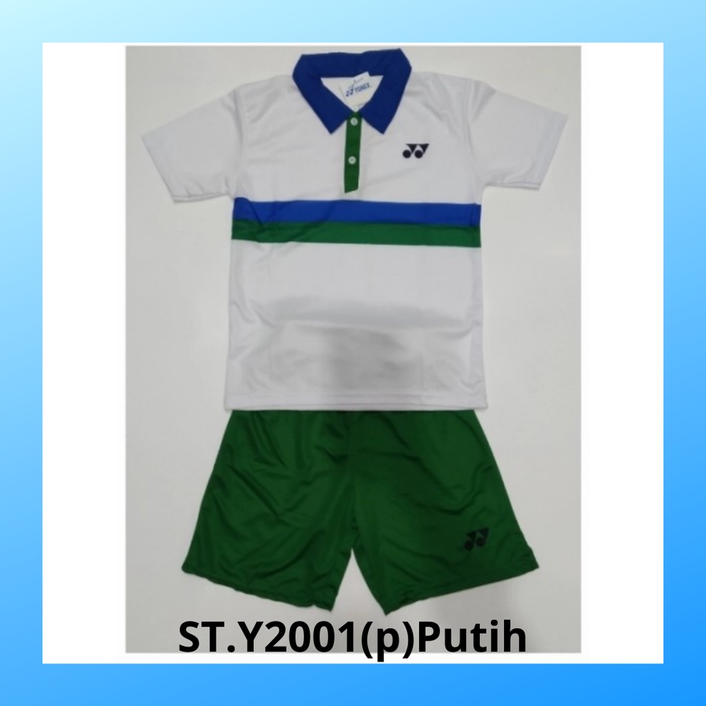 Kaos badminton anak jersey bulutangkis baju dan celana setelan t-shirt outfit seragam kostum olahraga pakaian apparel sport ST.Y2001 putih polos