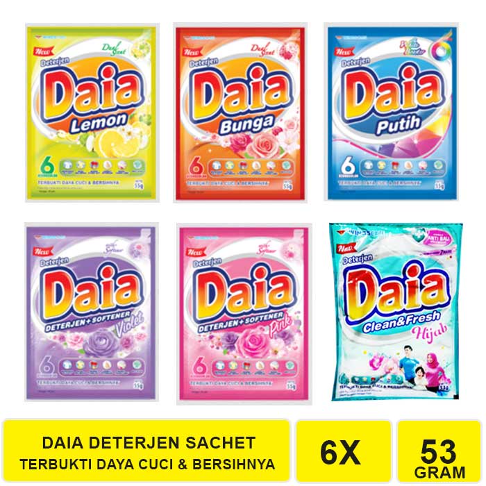 DAIA RENCENG SABUN DETERGEN BUBUK 53 GRAM ( 6 SACHET )