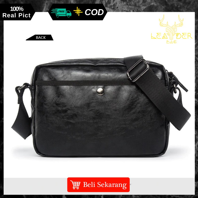 Tas Selempang Kulit Cowok Distro Original Model Terbaru Warna Hitam Atau Tas Messenger Pria Import