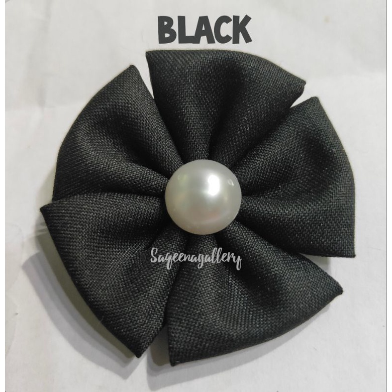 BROS BUNGA MUTIARA BROSS JILBAB MURAH MEWAH BROOCH HIJAB KAIN / SOUVENIR MURAH-Black
