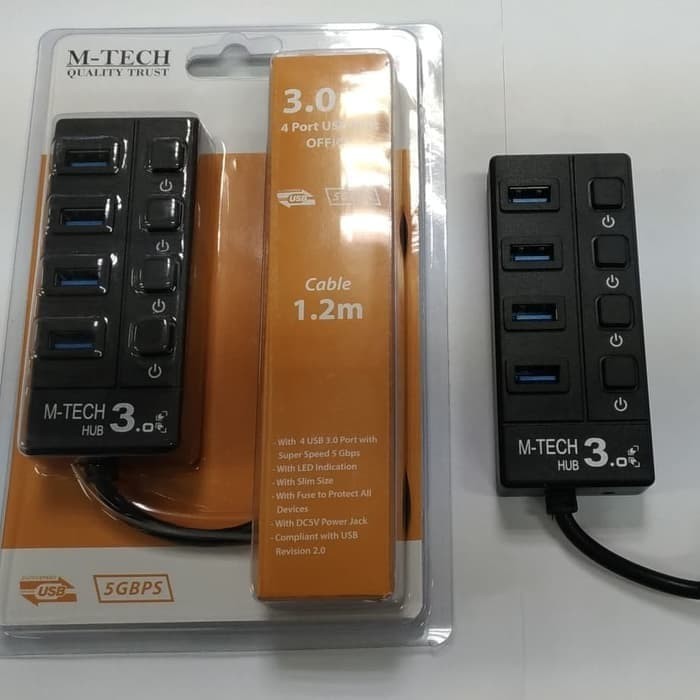 USB 3.0 HUB 4 Port Sakral ON-OFF Super Speed M-Tech MT-UH3 1.2M Cable