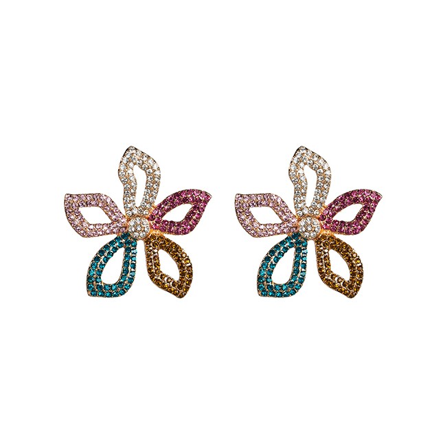 LRC Anting Tusuk Fashion Color Acrylic Diamond Flower Earrings F68218