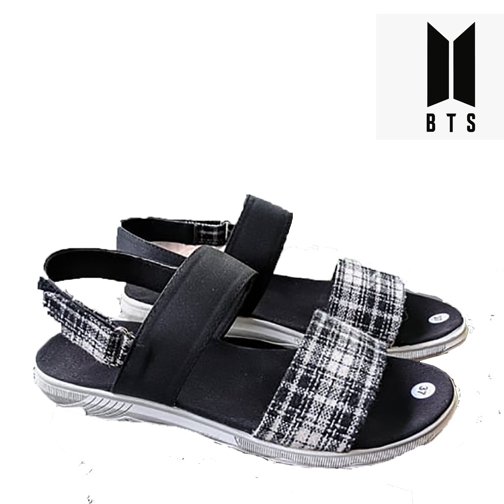 BTS - Sandal Tali Wanita Terbaru Sandal korea Style Sendal Perempuan Motif Kotak-Kotak 021-Kotak-kotak