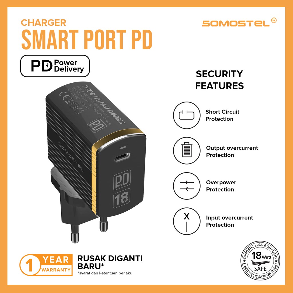 Somostel - charger fast charging smart port PD 3.0 (power delivery) fast charging 18 watt