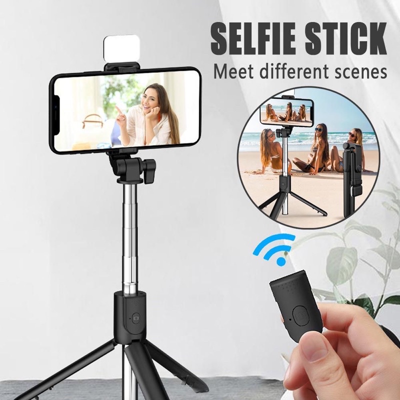 Tongsis Tripod Bluetooth Selfie Vlog LED Light 4 in 1