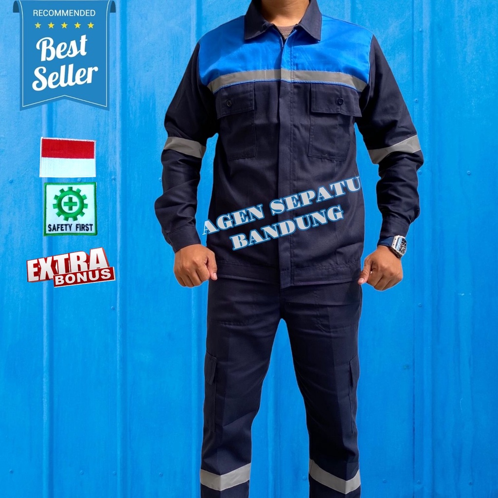 Atasan Kerja Lengan Panjang Kombinasi / Wearpack Safety / Setelan Baju Kerja / Baju Proyek / Baju Bengkel / Kemeja Panjang