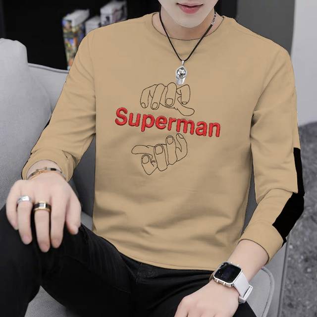 TOTOTAshop.Baju fashion pria SUPERMAN M-L-XL,Bahan babyterry premium,motif BORDIR,Lengan panjang.