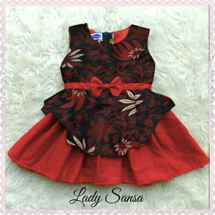 V191 Dress Batik Anak Kecil Cewek Gaun Anggun Baju Pesta Manis Kid Girl Usia 3-5th