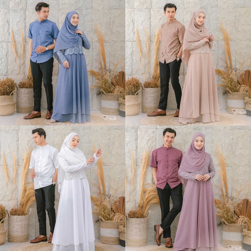 GlizHijab | Kinara Dress | Sarimbit 1 Set Gamis & Pashmina Bahan Babydoll Baju Kondangan Wanita Brokat Size XS - JUMBO-1