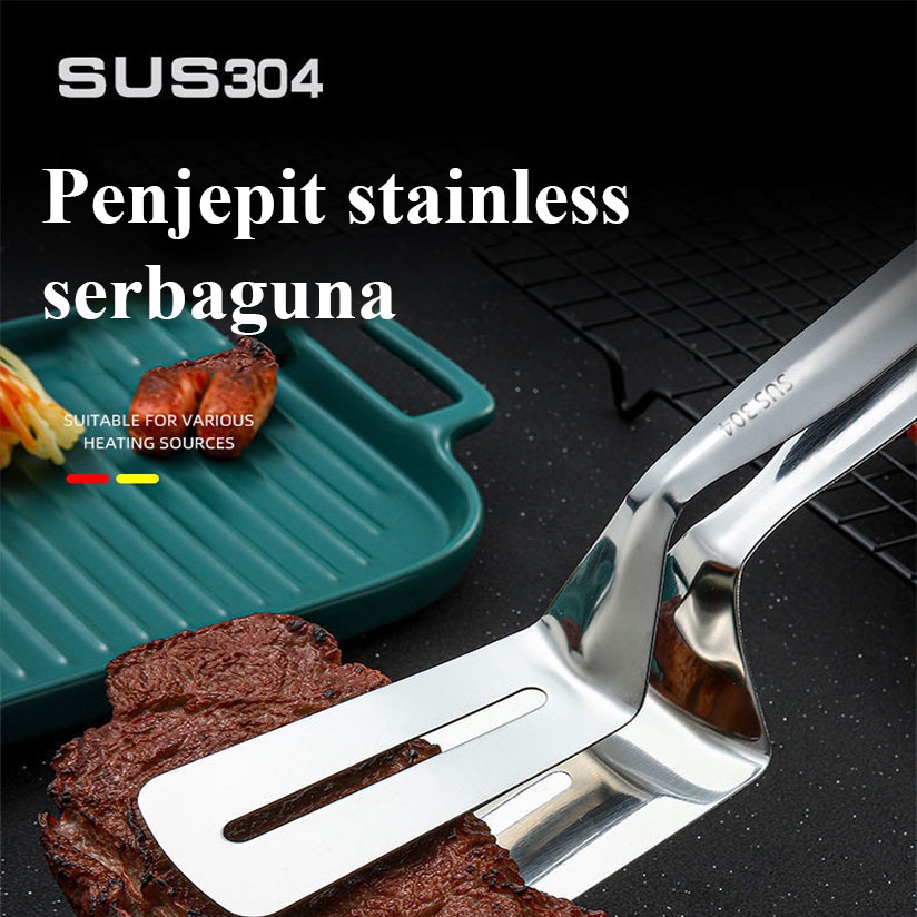 Spatula Jepit Stainless 304 Alat Penjepit Sutil Capit Makanan Barbeque Gorengan Food Tongs