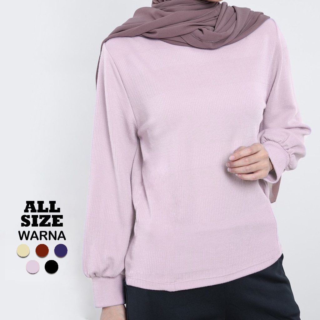 Kaos Lengan Balon Bishop Rajut Polos Atasan Wanita Baju Top Oversize ADELB