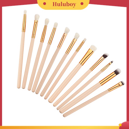 Huluboy Huluboy♡ 12pcs / Set Brush Kosmetik / Makeup Bulu Wol Gagang Kayu Untuk Foundation, Bedak, Eyeshadow, Eyeliner