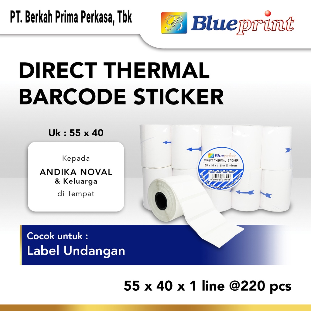 

Kertas Thermal Label Sticker 55 x 40 BLUEPRINT 55x40 mm 1 Line - 1 Roll