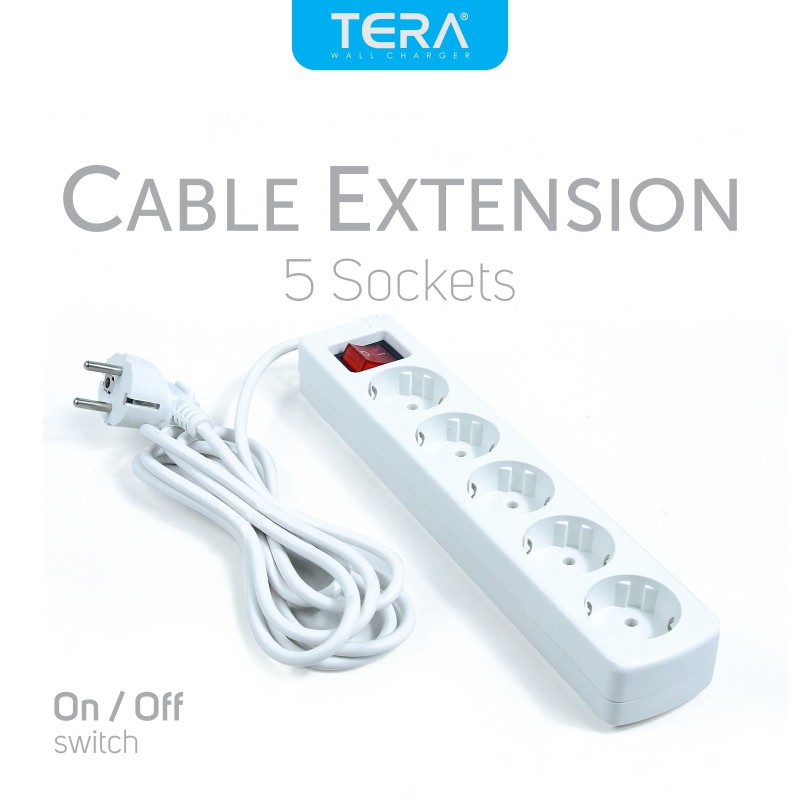 TERA Stop Kontak Cable Extension 5 Lubang Sockets - White