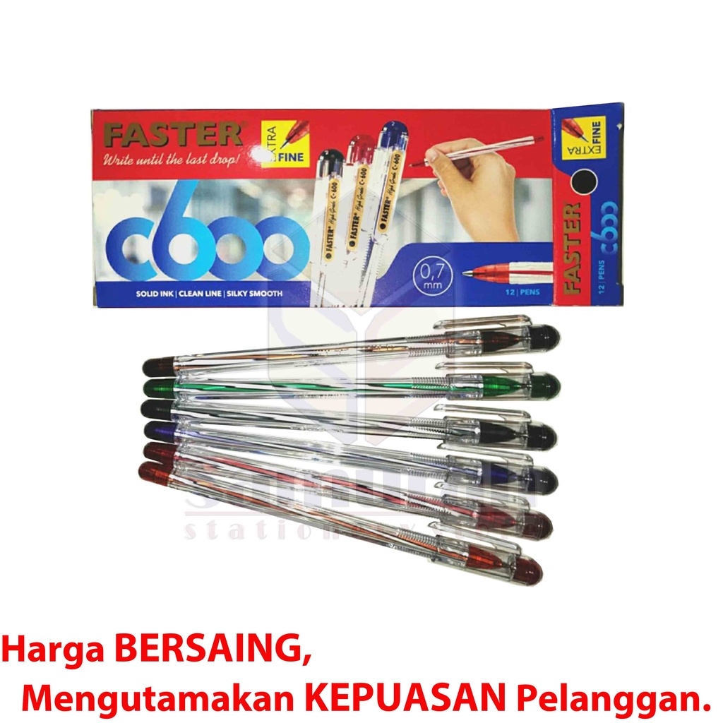 

RB Ballpoint FASTER C600 Extra Fine Point 0.7 mm / Pulpen Cabut C 600 isi 12 Pcs / Pen Cabut Warna