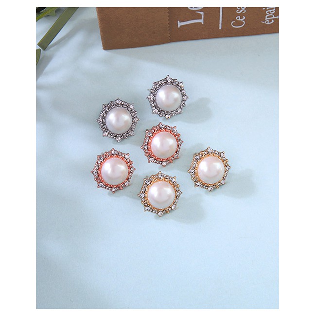 LRC Anting Tusuk Fashion S925 Silver Pin Pearl Geometric Circle Earrings F7830X