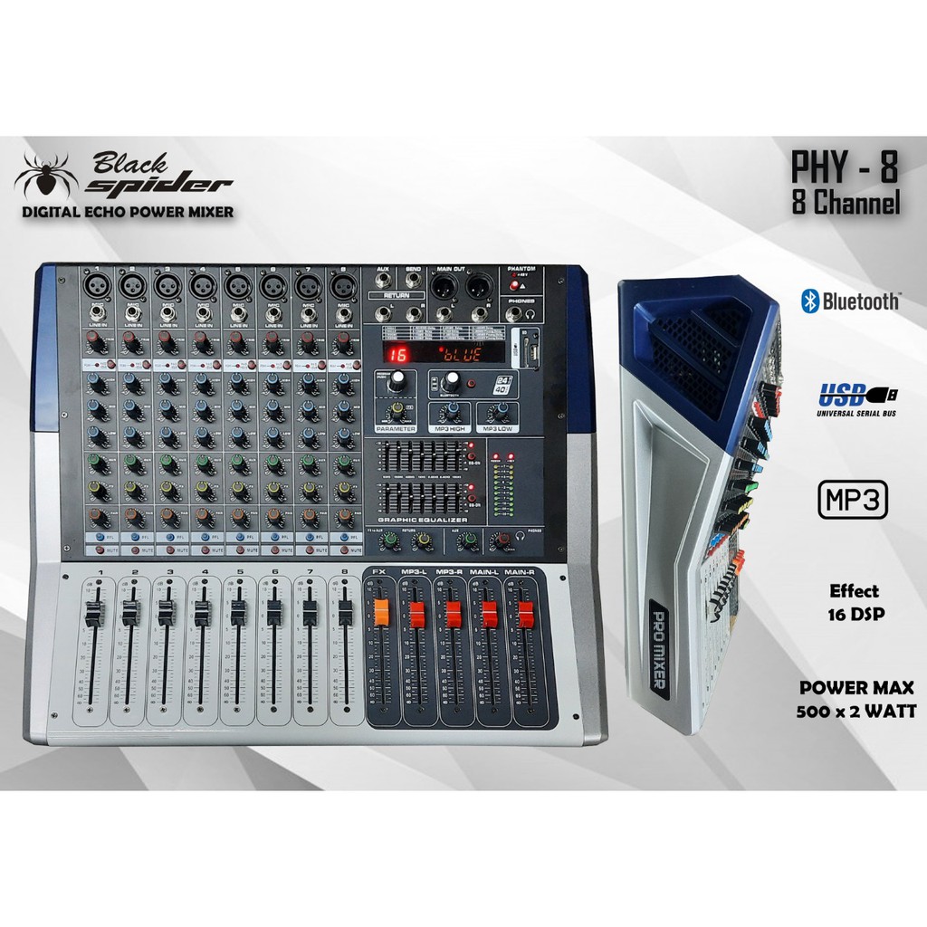 POWER MIXER BLACKSPIDER PHY 8 8 CHANNEL PROFESSIONAL POWER MIXER BLACKSPIDER PHY8