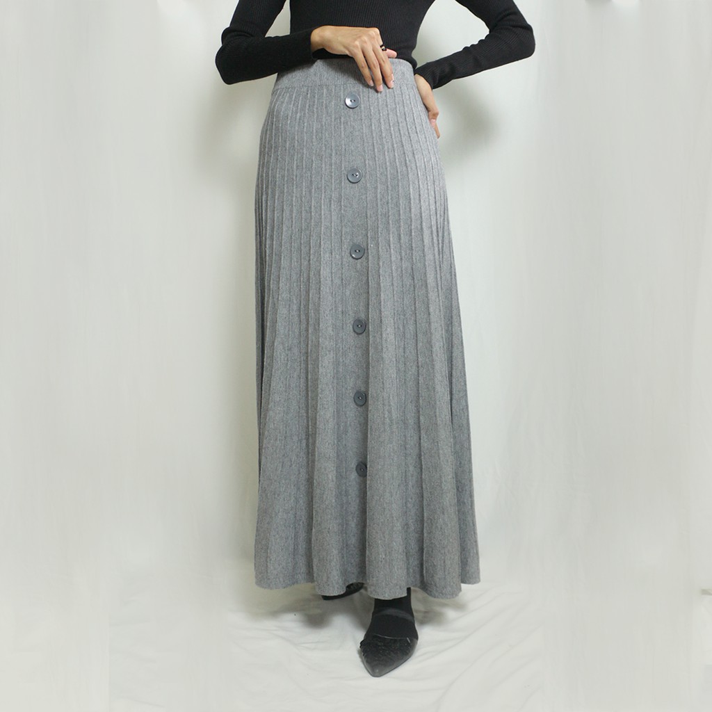 Knit Skirt | Rok Rajut | Import | Rok Kancing | Rok Payung | Rok Panjang | Rok Hitam | Rok Abu Abu