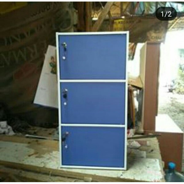 FURNITURE CANTIK  Rak buku lemari serbaguna susun 3 minimalis pajangan kayu dengan pintu full kunci