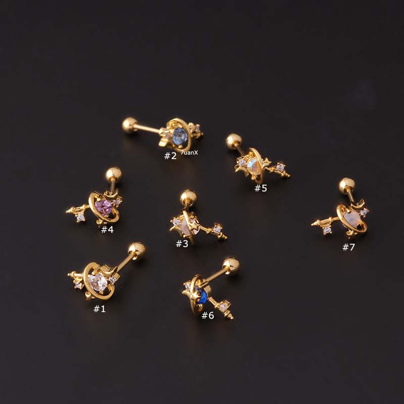 1pc Anting Tindik Tulang Rawan Telinga Bahan stainless steel Dengan zircon