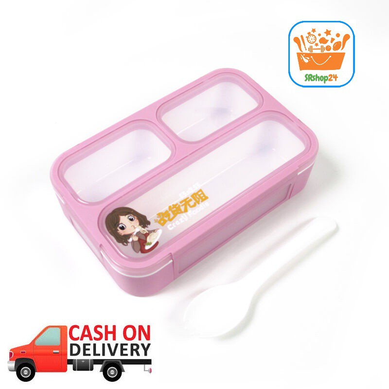 SRS (COD YES) YOOYEE KOTAK MAKAN / KOTAK BEKAL MINI SEKAT 3 / LUNCH BOX SEKAT 3 Mini - BABY PINK