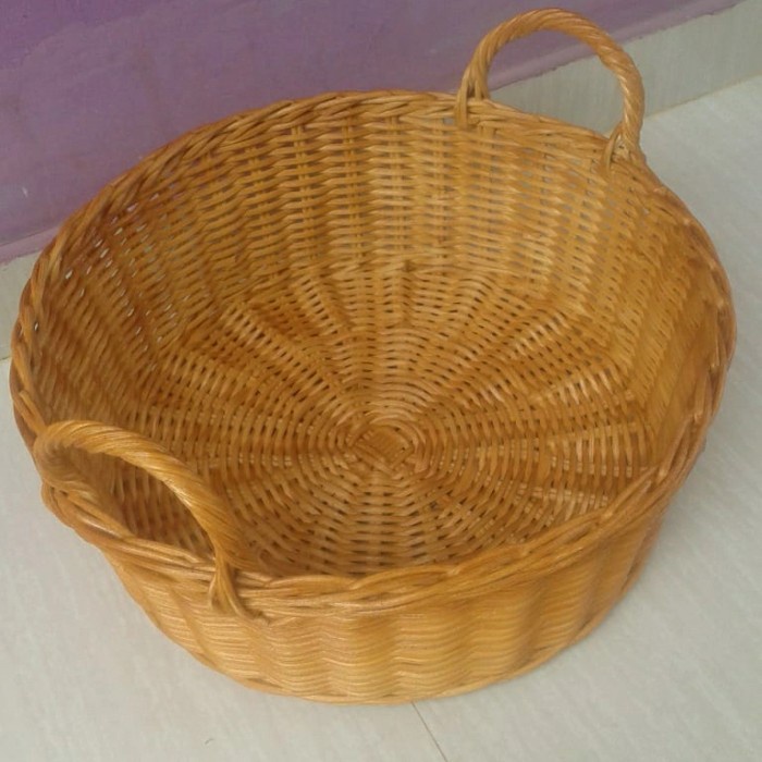 keranjang rotan bulat parcel sovenir seserahan penyimpanan barang besar 40x35x15 cm