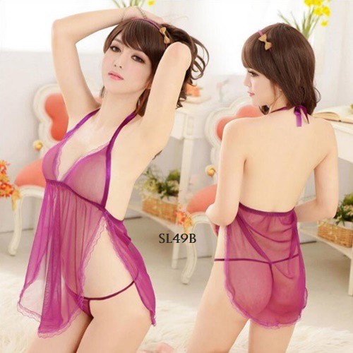 BEBE - Sleepwear Seksi Baju Tidur Wanita Lingerie Sexy Night Gown Ungu SL49B