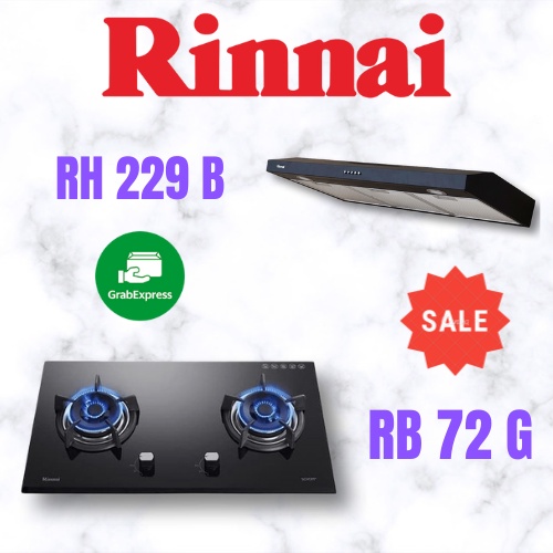 PAKET E KOMPOR RINNAI RB 72 G &amp; COOKER HOOD RH 229 B GOSEND ONLY