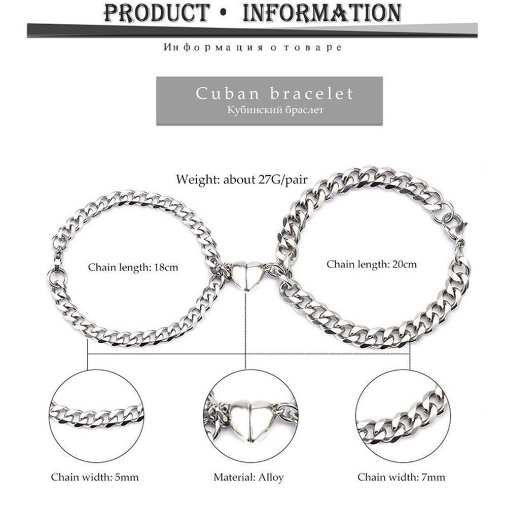 2pcs Gelang Rantai Silver Magnetik Untuk Pria Dan Wanita