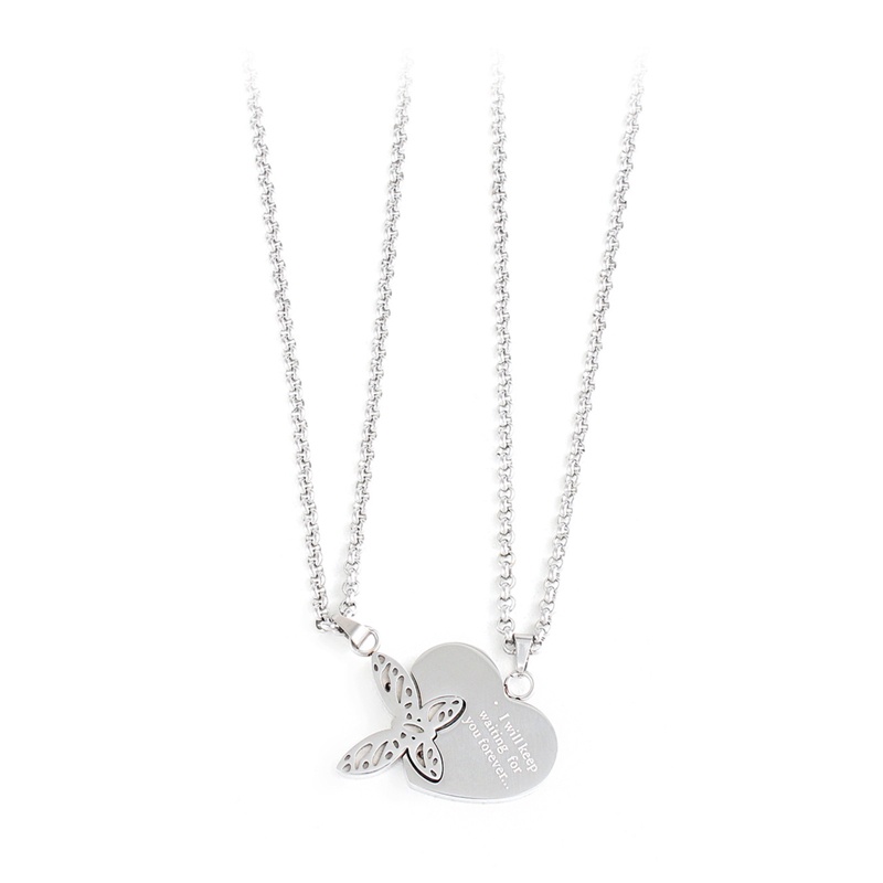 Kalung Desain Puzzle Butterfly Heart Bahan Stainless Steel Gaya Hip Hop Untuk Pria Dan Wanita