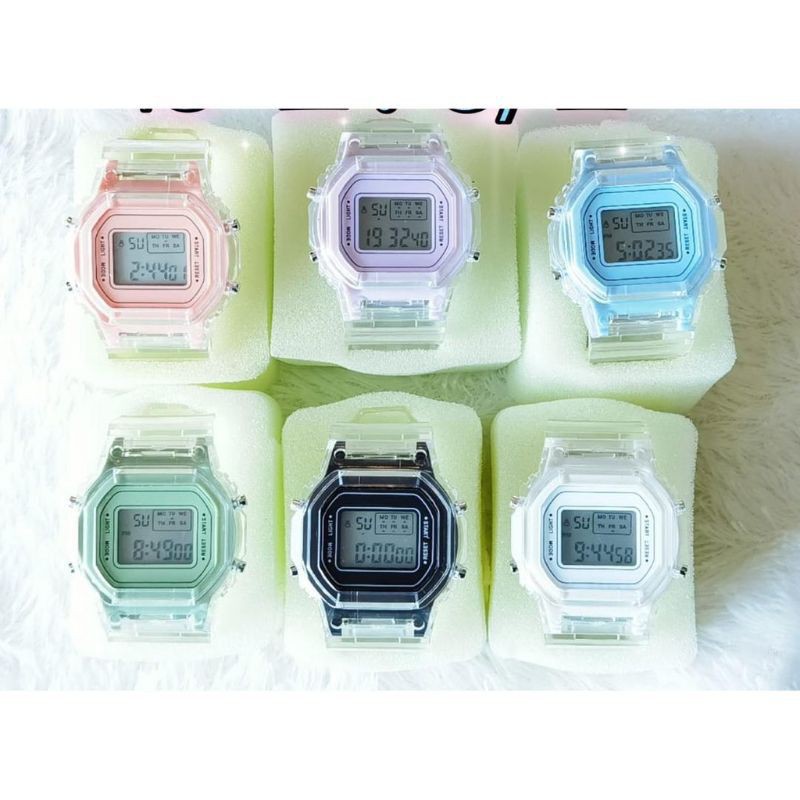 (Grosir)Jam Tangan Wanita Digital Sergi Traspadan Model Korea Strap Rubber(Terima Cod)