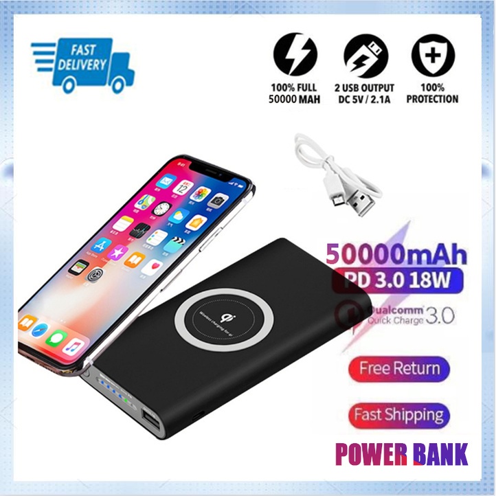 Power Bank Bisa COD Terlaris Fast Charging Mini Murah Terbaik B3I7 50000mAh QC 3.0 PD 18W Wireless P