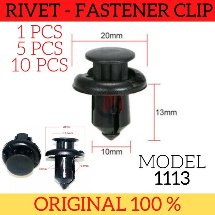 Baut Rivet 1113 Klip Mobil Motor Car Push Pin Fasteners Clip 20 x 10mm Isi 10 Pcs