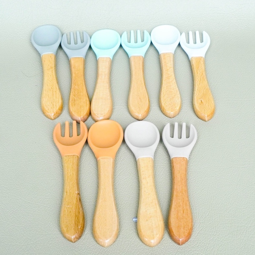 GEORGE BABY Wooden Silicone Spoon And Fork