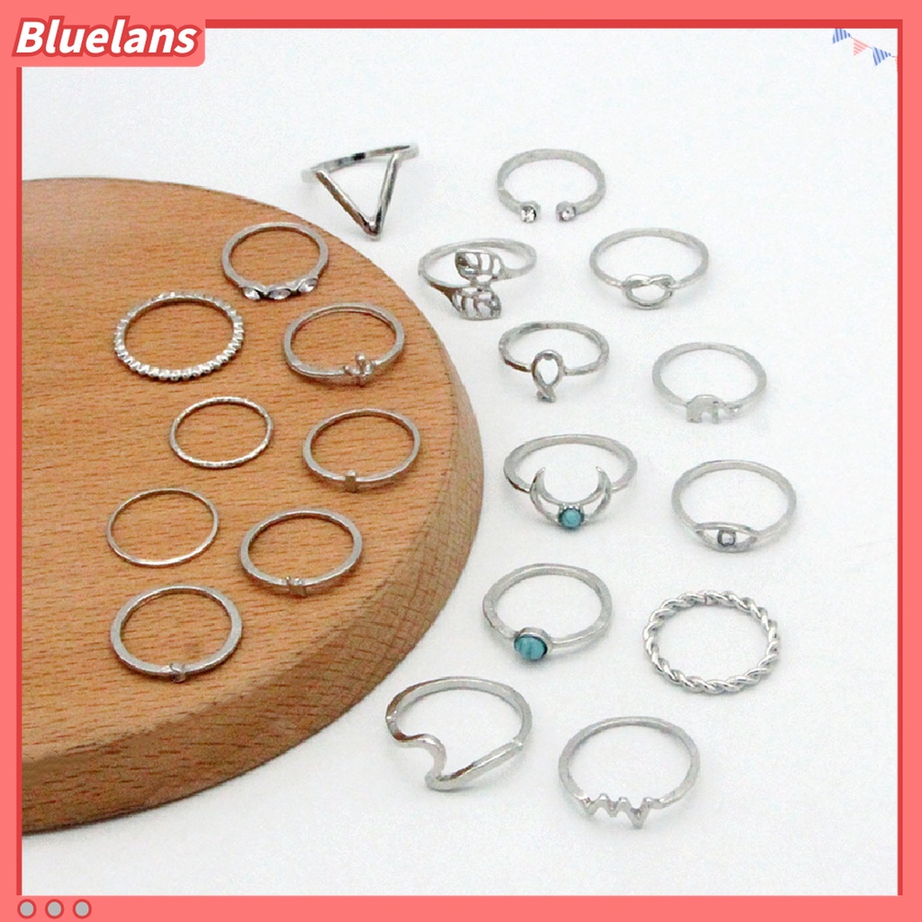 20pcs / Set Cincin Knuckle Desain Gajah Daun Aksen Berlian Imitasi Gaya Bohemia Untuk Aksesoris