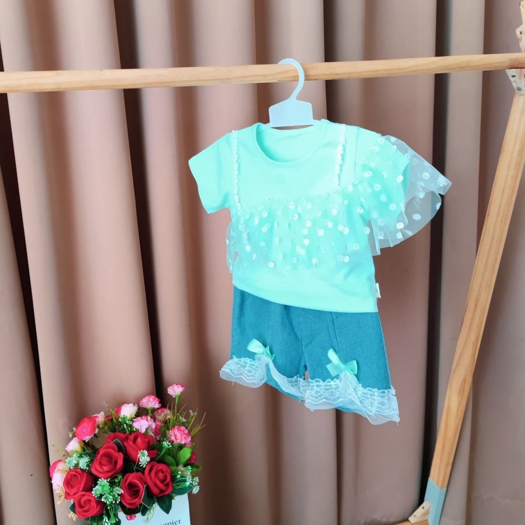 Promo !! Setelan anak feminim /  setelan white flower furing ukuran 1-4tahun / Setelan baju anak perempuan