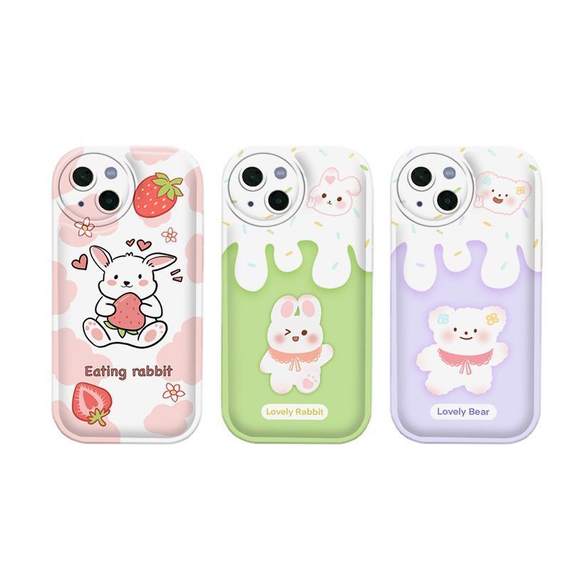 Case Motif Kartun Strawberry Kelinci Beruang Untuk iPhone 12 13 11 Pro Max X Xs Max Xr kjme