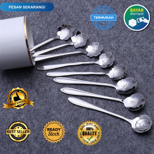 [BISA COD] Sendok Teh Warna Silver Stainless Tebal Sendok Dessert Sendok Kopi Sendok Motif Sendok Bunga MURAH