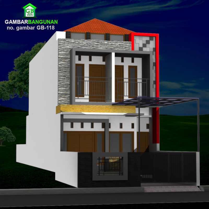 Desain Rumah Minimalis 2 Lantai (Lahan 5,5m x 20m) no gambar GB-118