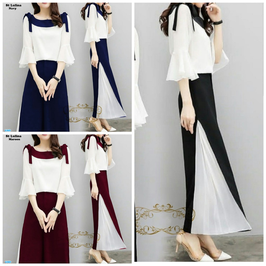 Setelan lulina/set wanita/setelan celana panjang/setelan blus wanita/setelan blus cewe