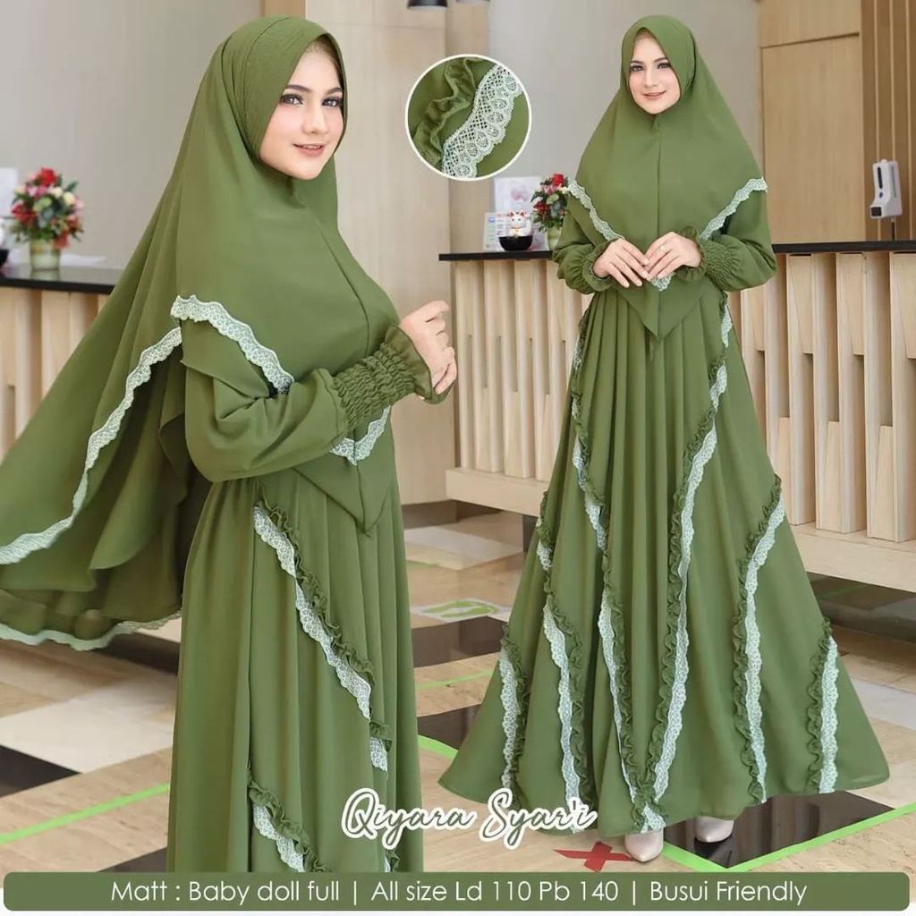 QIYARA SYARI BAHAN CERUTY BABYDOLL FULL PURING APLIKASI RENDA DAPAT GAMIS WANITA + HIJAB/KHIMAR RESL