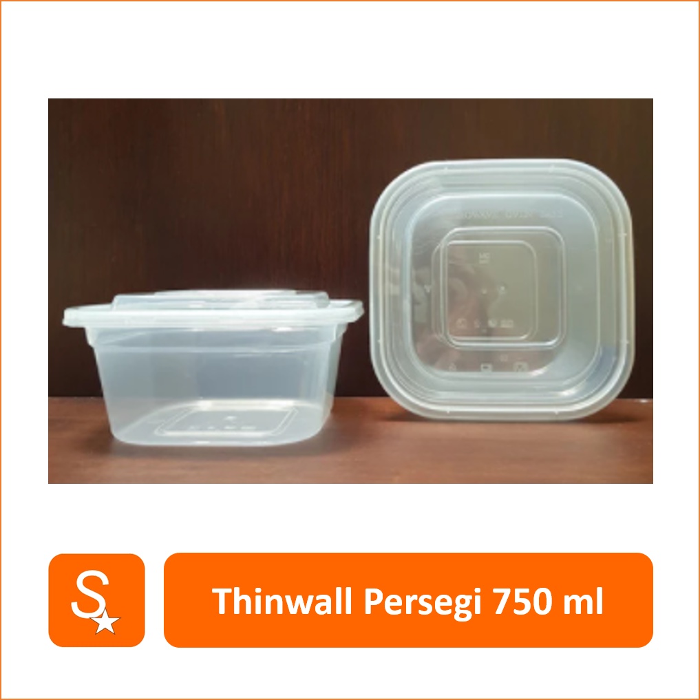 Thinwall Segi Empat Kotak 750 ml (isi 50) / Kotak Makan Plastik Persegi Square